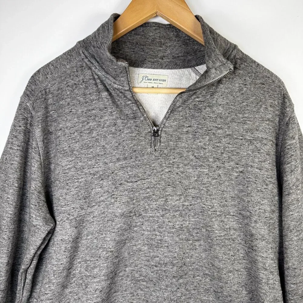J.Crew‎ Knit Goods Quarter Zip Sweatshirt Mens Medium Heathered Gray Pullover
